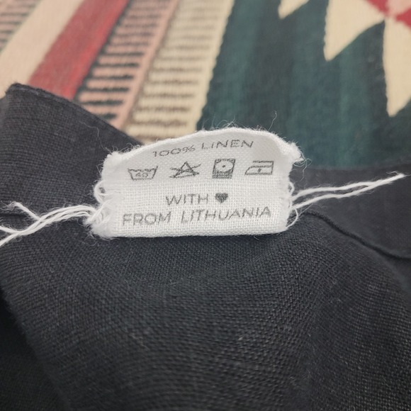 Linen Handmade Studio Grace Dress Sz S Black Button Down A-line Midi Tie Sleeve - Picture 8 of 11